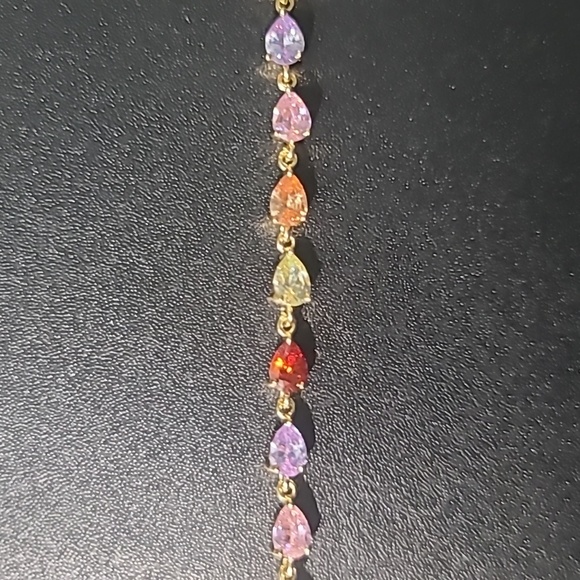 Rainbow Emerald Cut Rectangle Multi-Color Baroque Crystals Bead Bracelet - Picture 3 of 3